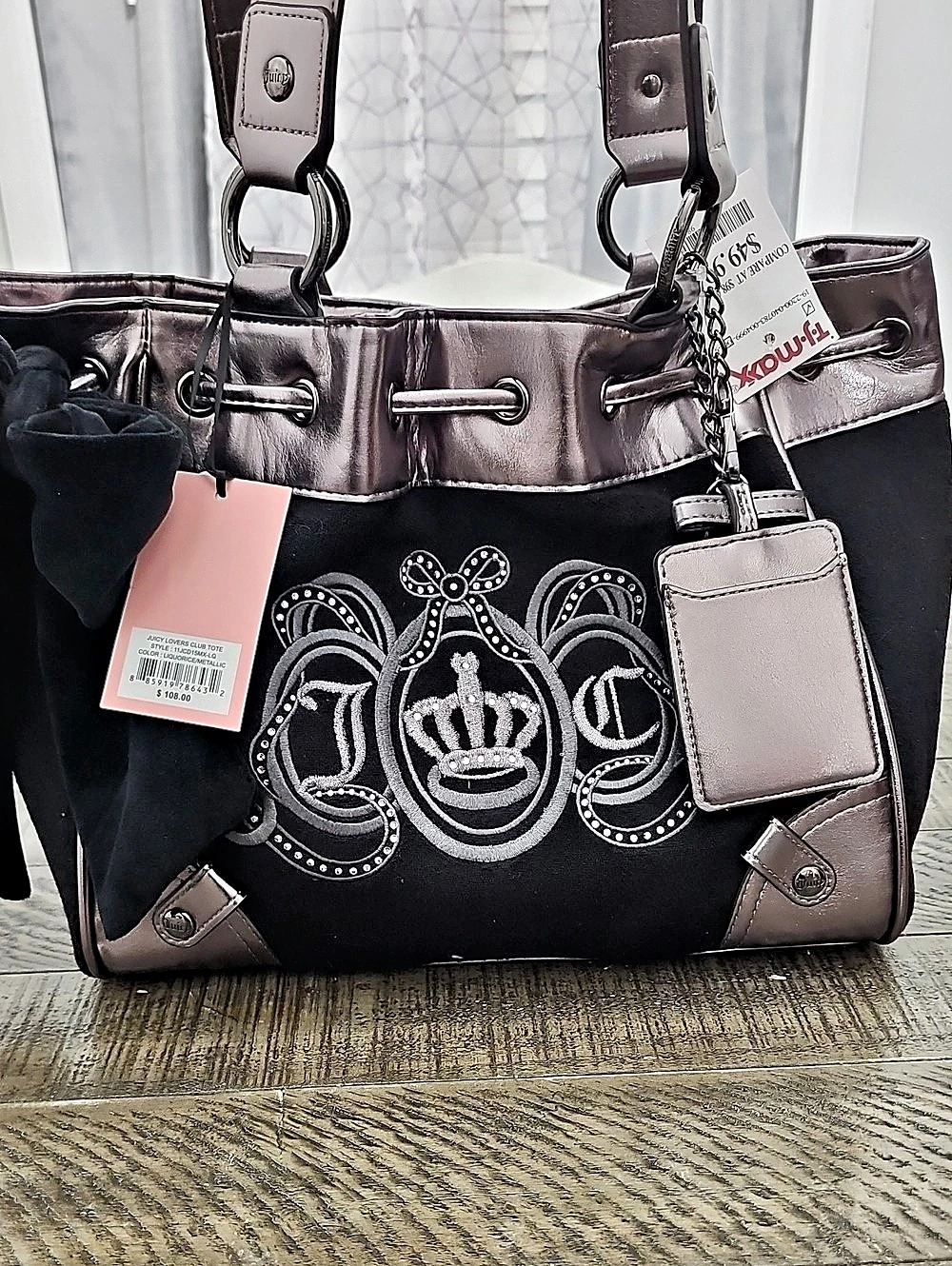 Juicy Couture Juicy Lovers Club Tote Embroidered Black & Metallic